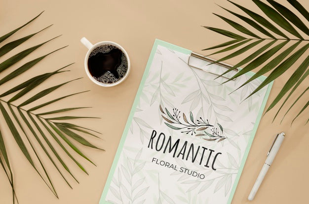 Top View Clipboard And Coffee With Mock-Up Psd