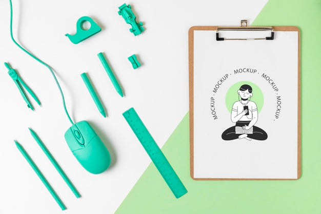 Top View Clipboard And Items Psd