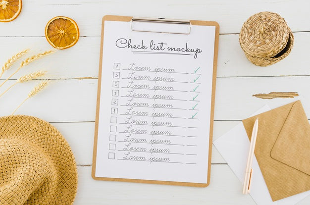 Top View Clipboard With Check List Mock-Up Psd