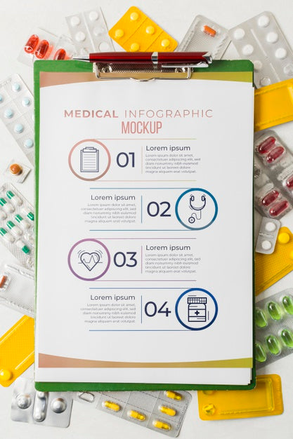 Top View Clipboard With Medical Elements Mock-Up Psd