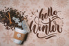Top View Coffee Beans And Hello Winter Lettering Psd