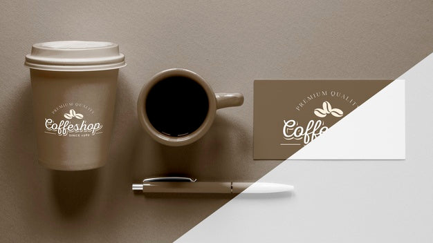 Top View Coffee Branding Items Arrangement Psd