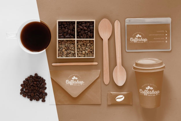 Top View Coffee Branding Items Psd