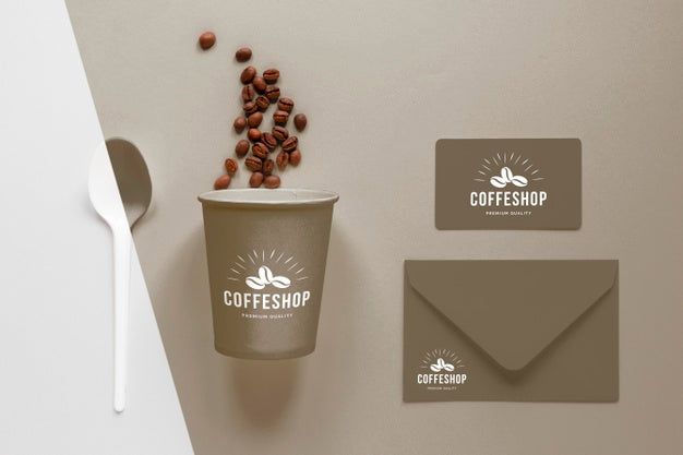 Top View Coffee Cup, Beans And Notebook Psd