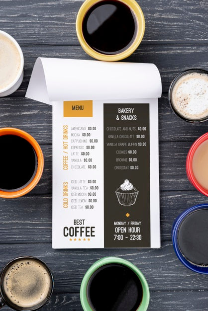 Top View Coffee Menu Mockup Psd