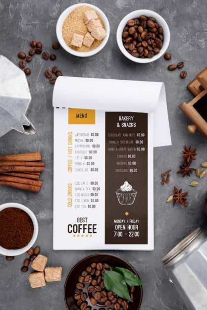 Top View Coffee Menu Mockup Psd