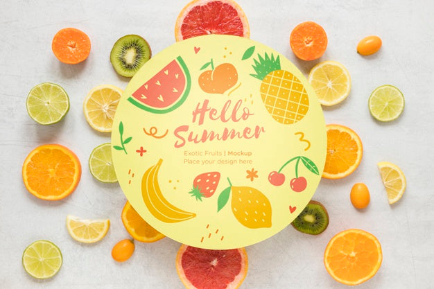 Top View Collection Of Exotic Fruits With Mock-Up Psd