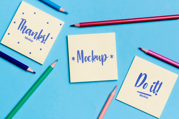 Top View Collection Of Pencils And Notes Psd