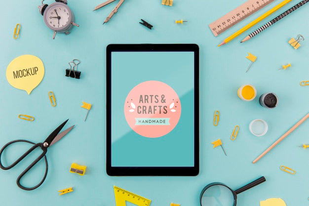 Top View Collection Of School Supplies On Desk Psd