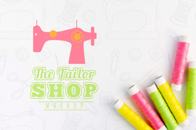 Top View Collection Of Sewing Thread With Mock-Up Psd