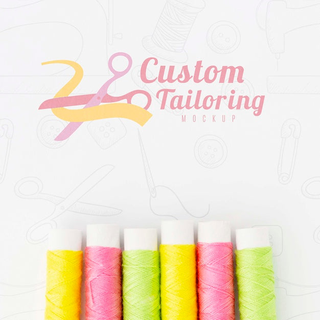 Top View Collection Of Sewing Thread With Mock-Up Psd