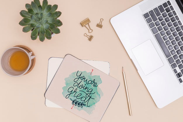 Top View Colorful Lettering With Coffee Psd