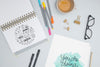 Top View Colorful Pens With Coffee Psd