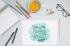 Top View Colorful Pens With Glasses Psd