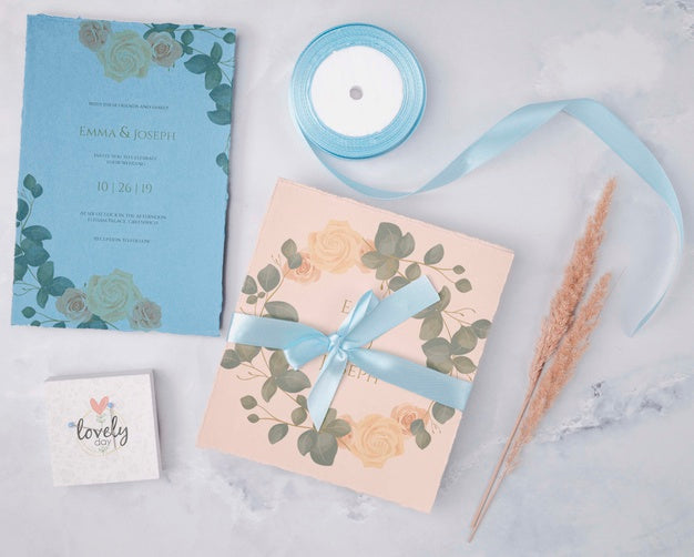 Top View Colorful Wedding Invitation Psd