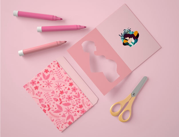 Top View Composition For Mother'S Day With Card Scene Creator Psd