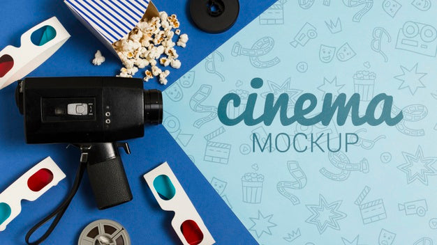 Top View Composition Of Cinema Elements Mock-Up Psd