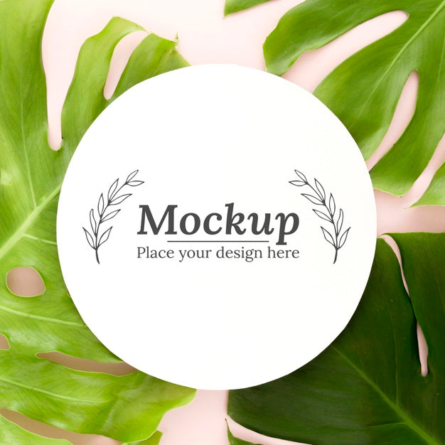 Top View Composition Of Green Leaves With Mock-Up Psd