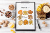 Top View Composition Of Snacks With Clipboard Mock-Up Psd
