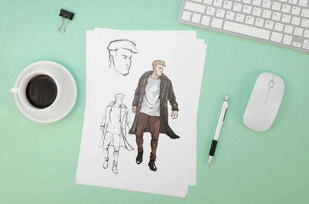 Top View Composition With Card Mock-Up On Green Background Psd