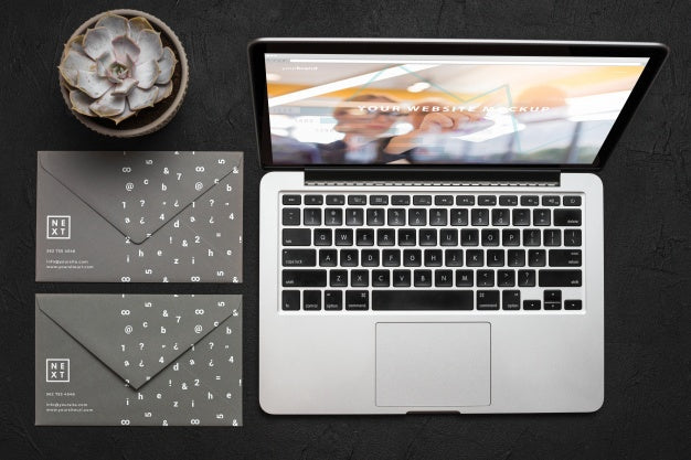 Top View Composition With Laptop And Office Supplies Psd