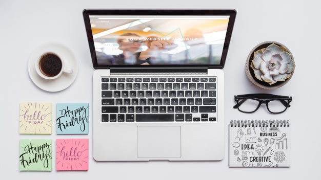 Top View Composition With Laptop And Office Supplies Psd