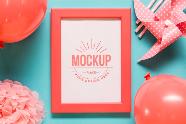 Top View Coral Arrangement With Frame Mock-Up Psd