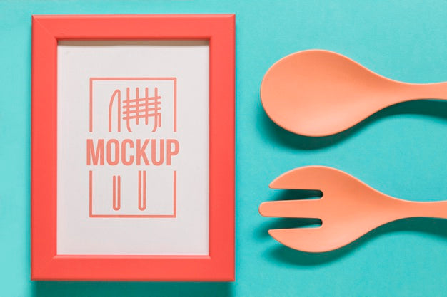 Top View Coral Composition With Frame Mock-Up Psd