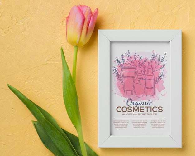 Top View Cosmetics Mockup With Flowers Psd