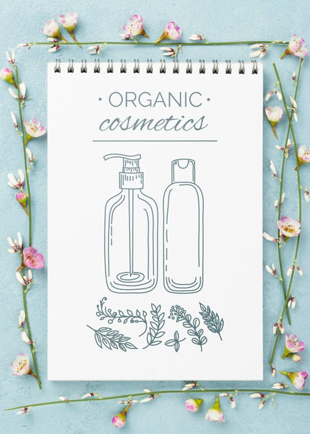 Top View Cosmetics Mockup With Flowers Psd