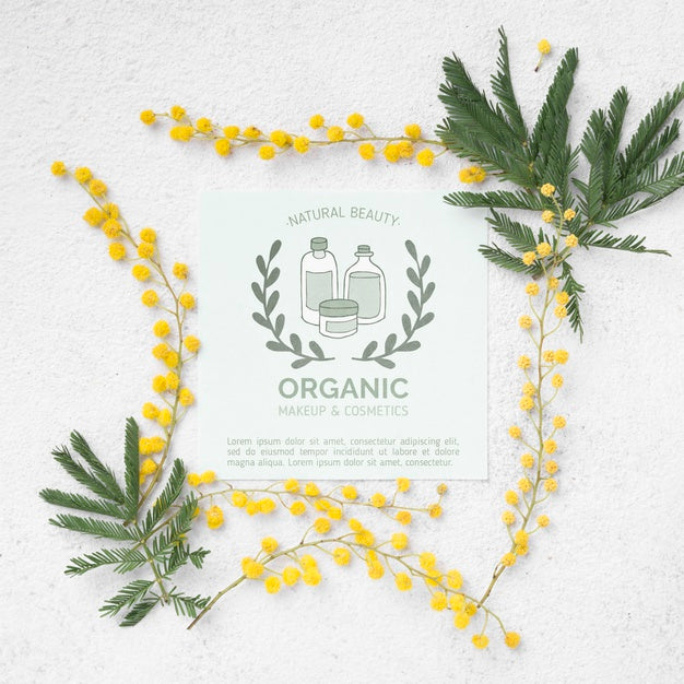 Top View Cosmetics Mockup With Flowers Psd