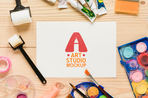 Top View Creative Aquarelle And Paint Collection Psd