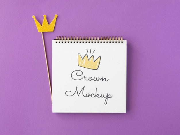 Top View Crown Mock-Up On Violet Background Psd