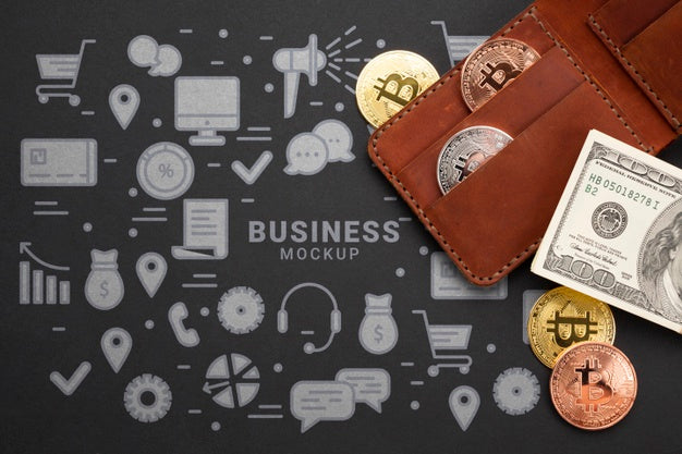 Top View Cryptocurrency And Money Psd