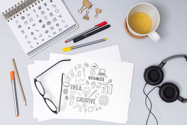 Top View Cup Of Coffee And Headphones Psd