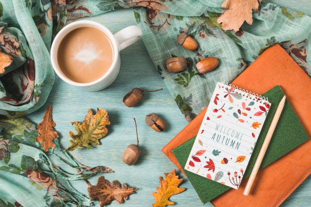 Top View Cup Of Coffee With Acorns Psd