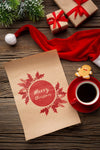Top View Cup Of Coffee With Merry Christmas Letter And Santa'S Hat Psd