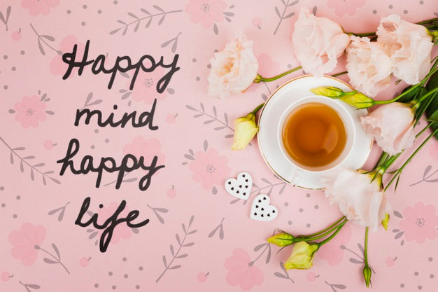 Top View Cup Of Tea Next To Motivational Quote Psd