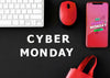 Top View Cyber Monday Promo With Background And Phone Mock-Up Psd