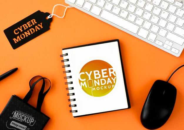 Top View Cyber Monday Promotion Mock-Up Psd