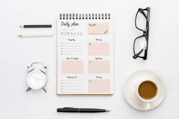 Top View Daily Plan Desktop Concept Psd