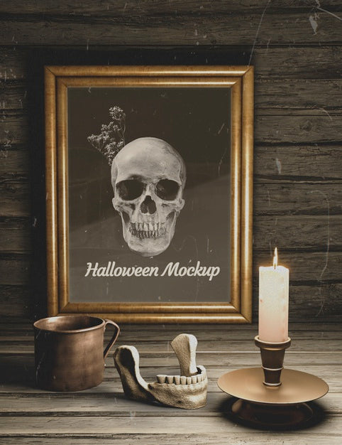 Top View Dark Elements Halloween Black Horror Mock-Up Psd