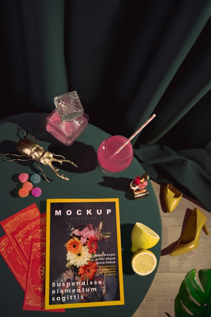 Top View Decoration With Fashion Magazine Psd