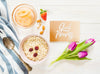 Top View Delicious Breakfast With Good Morning Card Psd
