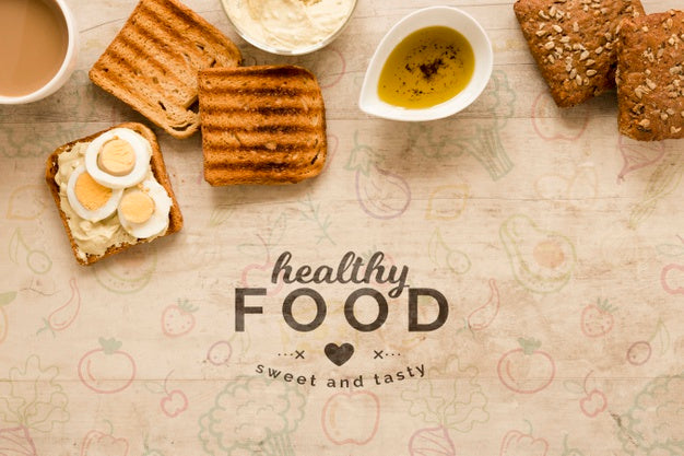 Top View Delicious Breakfast With Toast Psd