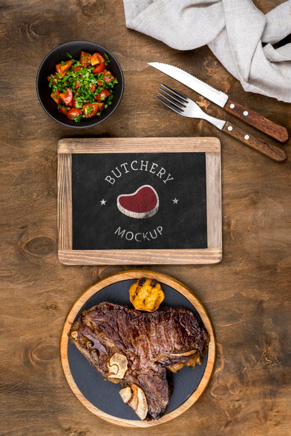 Top View Delicious Cooked Meat Psd