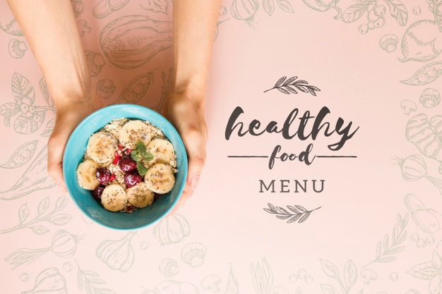 Top View Delicious Fruit Bowl Concept Psd