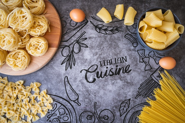 Top View Delicious Pasta And Eggs Psd