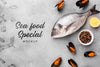 Top View Delicious Sea Food Arrangement With Mock-Up Psd