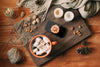 Top View Delicious Winter Snack On Wooden Board Psd